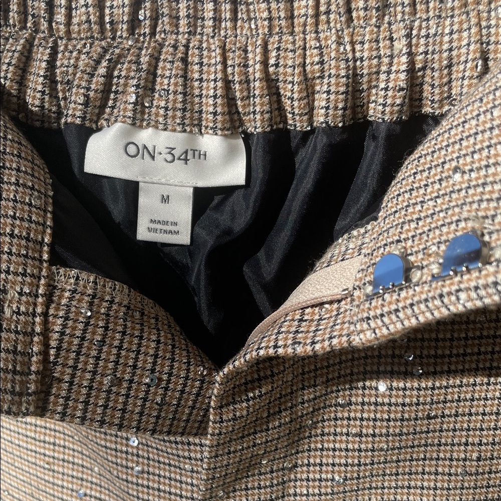 Houndstooth Brown Wide-Leg Trousers with Gold sequins and thread - Picture 7 of 8